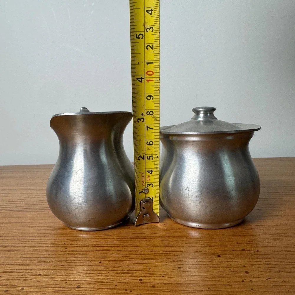 Web Pewter‎ Early American Creamer Sugar Bowl and Oval Tray Set 3 Piece Vintage